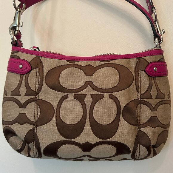 Coach Daisy Outline Signature Crossbody Bag, classic logo w/ pink leather trim - Picture 6 of 15